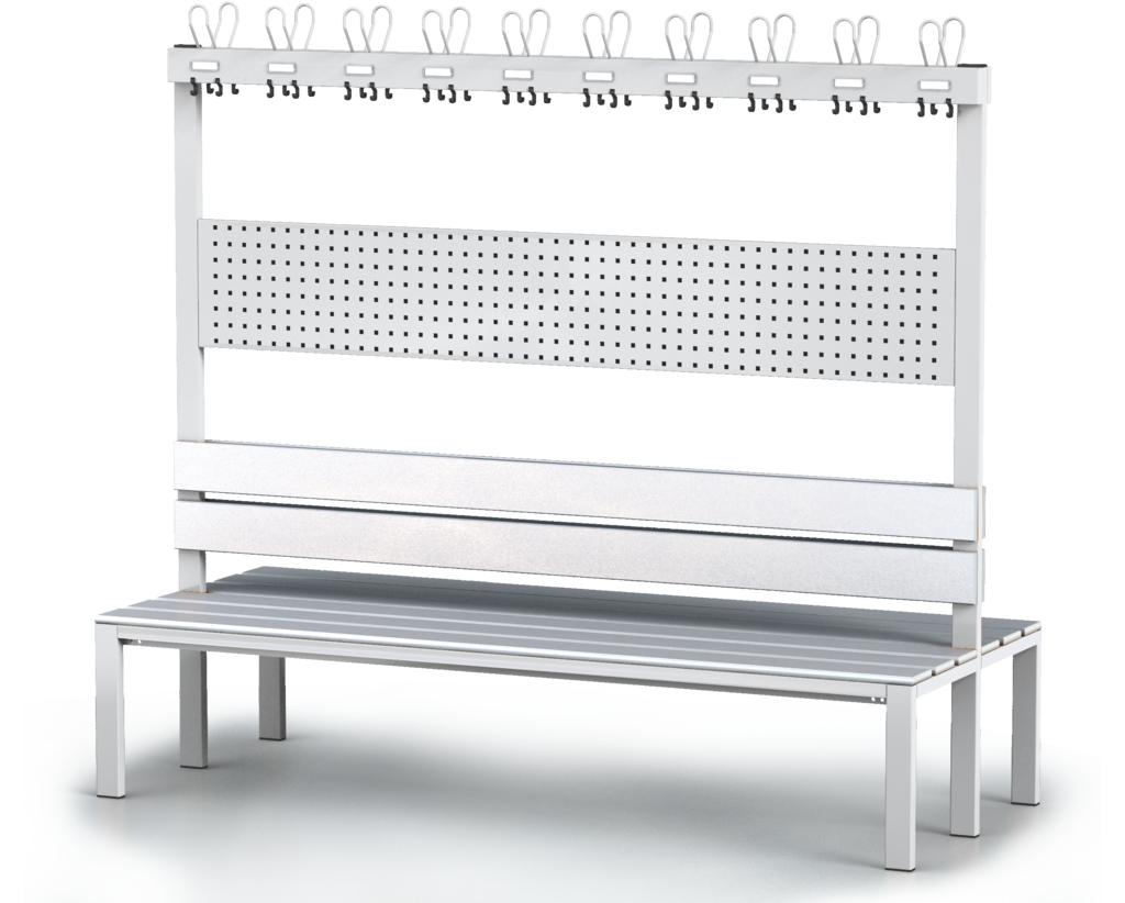 Double-sided benches with backrest and racks, PVC sticks -  basic version 1800 x 2000 x 830